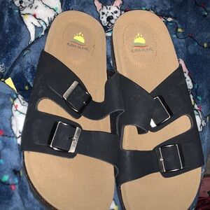 Aloha Island Black Sandals with Silver Buckles - NWOT